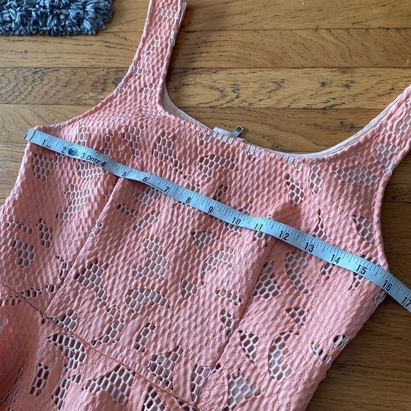 asos Fit & Flare Floral Embroidery Textured Peach Mini Dress Size 6 - Picture 11 of 15